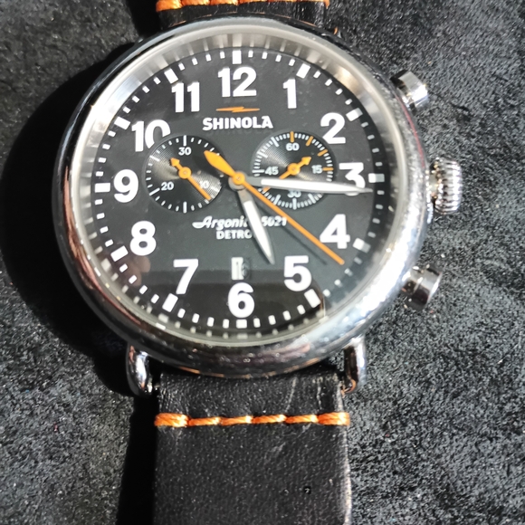 Shinola 48mm Chronograph 24mm Band Black and Orange Watch